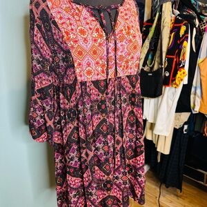 Mi Ami Boho Paisley Floral Peasant Relaxed Fit Dress Size Medium